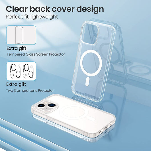 Funda Magnética Transparente con Protector de Lente de Cristal Templado