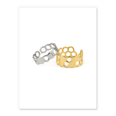 Anillo Minimalista de Oro Electrochapado con Diseño Panal Hueco - Image 3