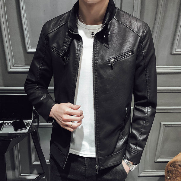 Chaqueta de Cuero para Hombre con Cierre de Cremallera
