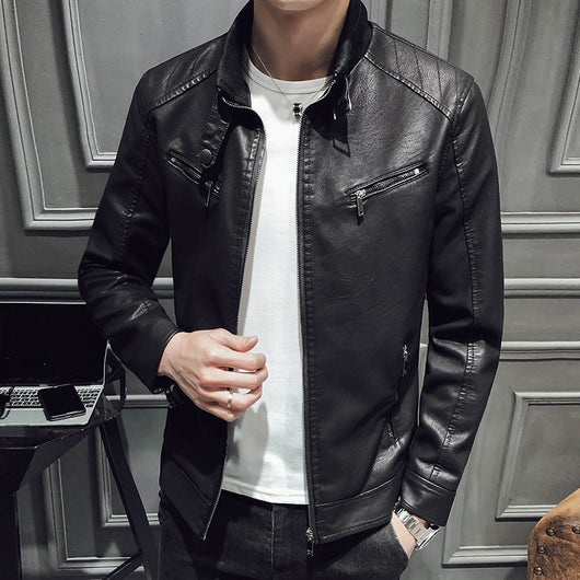 Chaqueta de Cuero para Hombre con Cierre de Cremallera - Image 2