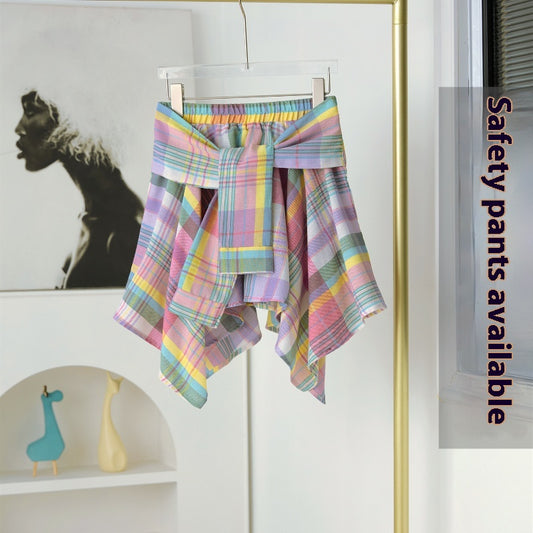Culotte Cuadros con Encaje y Cordones Elásticos