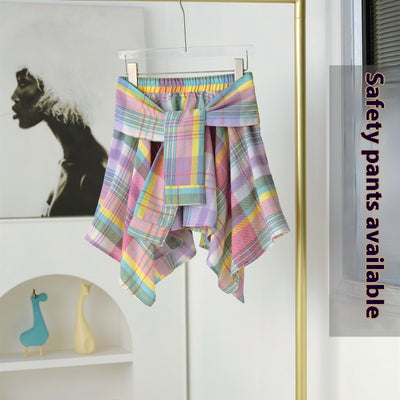 Culotte Cuadros con Encaje y Cordones Elásticos