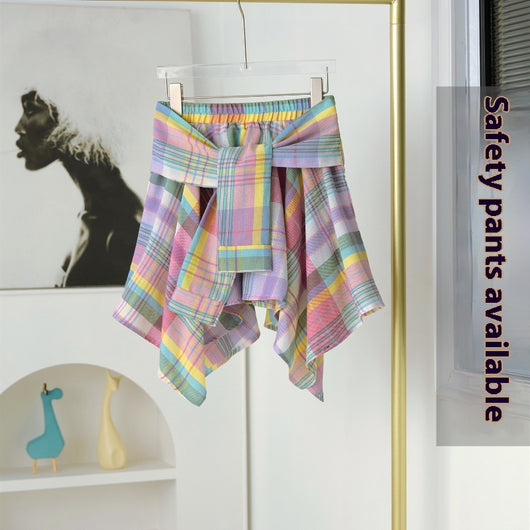 Culotte Cuadros con Encaje y Cordones Elásticos