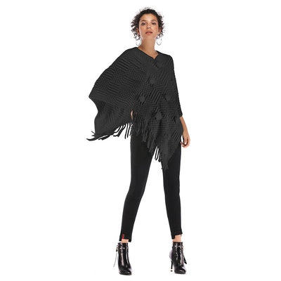 Poncho Tejido con Borlas y Diseño Irregular - Suéter Cape Elegante - Image 2