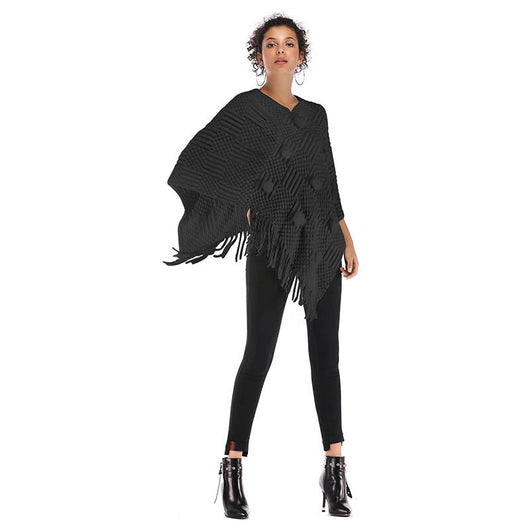 Poncho Tejido con Borlas y Diseño Irregular - Suéter Cape Elegante - Image 2