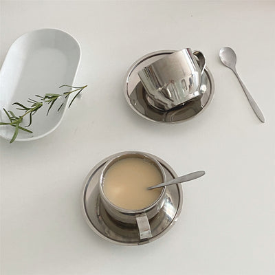 Taza de Café de Acero Inoxidable con Platillo - Vajilla Premium - Image 3