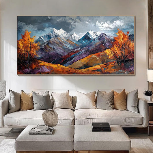 Cuadro de Óleo Artesanal Montaña Nevada - Paisaje Otoñal para Decoración del Hogar - Image 5