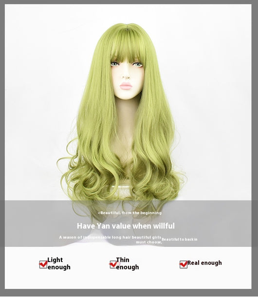 Peluca Ondas Grandes Verde Menta con Flequillo Aéreo - Elegancia Moderna - Image 7