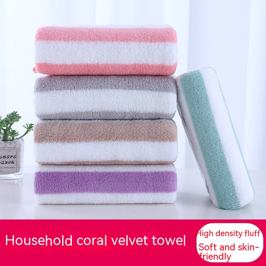 Toallas de Baño Coral Fleece con Rayas, Absorbentes y Suaves - Image 2