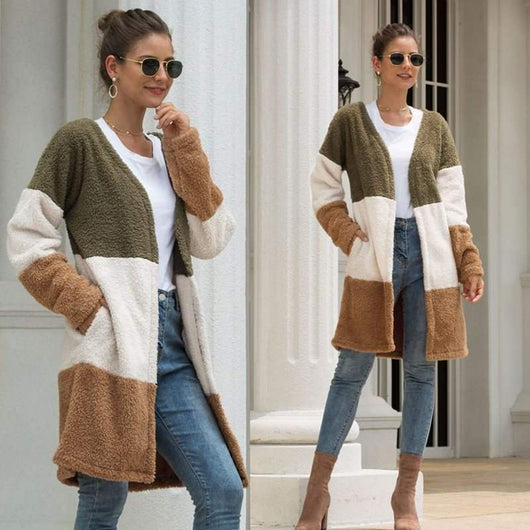 Cardigan de Lana con Empalmes de Tres Colores para Mujer - Image 3