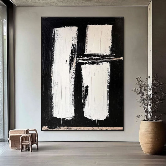 Cuadro Abstracto Blanco y Negro - Pintura al Óleo Moderna para Sala de Estar - Image 11