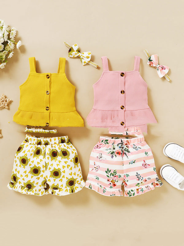 Conjunto Infantil de Algodón con Tirantes Estampados - Estilo Europeo