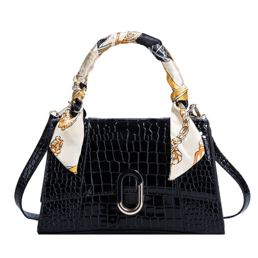 Bolso Bandolera de Cuero Brillante con Pañuelo de Seda para Mujer - Image 13