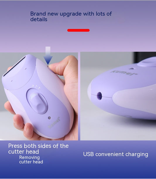 Light purple and pink Kemei electric shaver with a shaving head and a power switch with speed settings. - Image 2