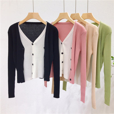 Cardigan Tejido Falsa Dos Piezas Mujer Cuello V Manga Larga - Image 49