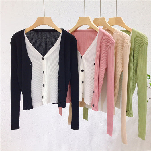 Cardigan Tejido Falsa Dos Piezas Mujer Cuello V Manga Larga - Image 49