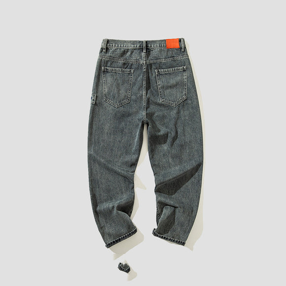Pantalones Vaqueros Grises Holgados Rectos para Hombre - Estilo Japonés Casual