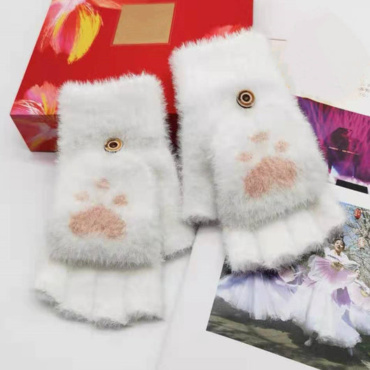 Guantes Mujer Cálidos Medio Dedo Imitación Visón Garra de Gato Convertibles - Image 10