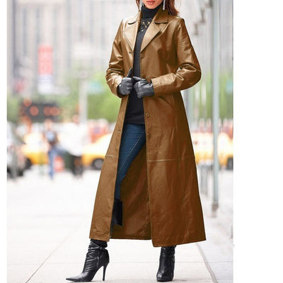 Abrigo de Cuero Largo Elegante para Mujer - Estilo Europeo - Image 9