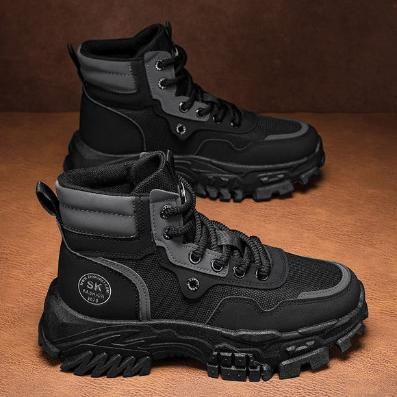 Botas de Trabalho Cano Alto Respiráveis Estilo Vintage Britânico