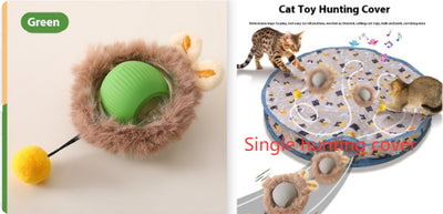 Two cat rolling ball toys, one red and one green, with clear plastic and knotted cords, on a white background. - Image 18