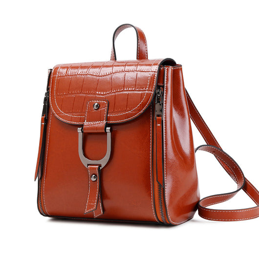 Mochila de Cuero Genuino para Mujer - Estilo Coreano con Hebilla y Acabado Encerado - Image 9