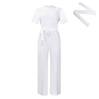 Jumpsuit de Encaje Elegante con Cintura Anudada y Piernas Anchas - Image 8