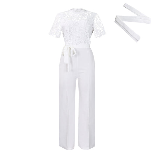 Jumpsuit de Encaje Elegante con Cintura Anudada y Piernas Anchas - Image 8