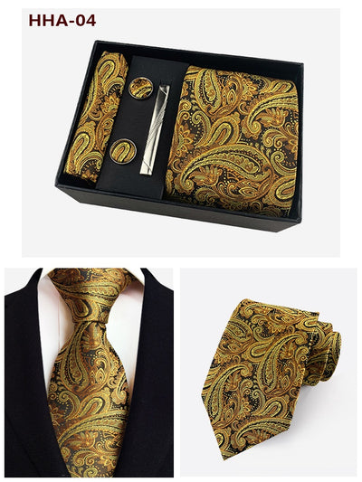 Set de Corbata Paisley con Clip y Caja de Regalo - Corbata Negra Elegante para Negocios - Image 45