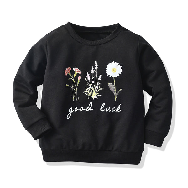 Sudadera Infantil Estampado Floral Manga Larga Negro