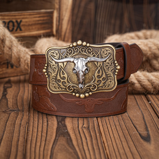 Cinturón de Cuero Marrón para Hombre Estilo Retro Grabado - Image 4