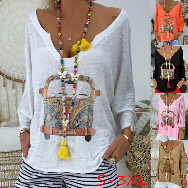 Blusa Estampada con Diseño de Auto Cartoon para Mujer