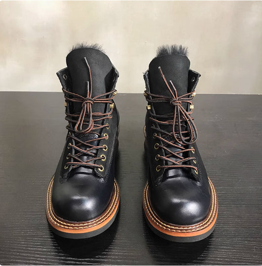 Botas Altas de Cuero Grueso Estilo Retro Desgastado