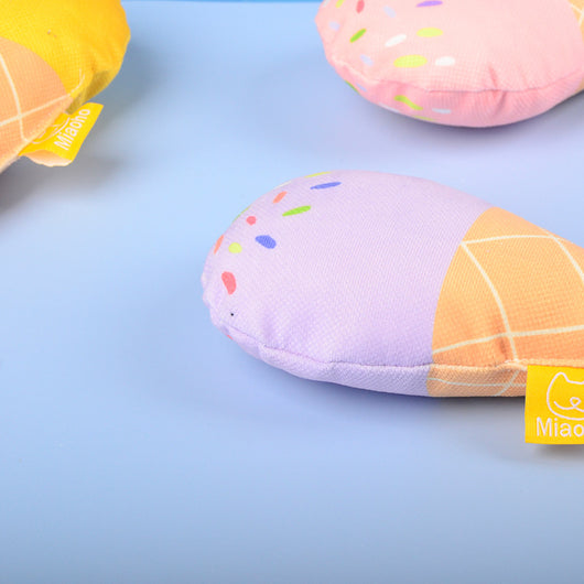 Yellow ice cream cone catnip toy with colorful sprinkles, made from thick flannel and PP cotton. - Image 13