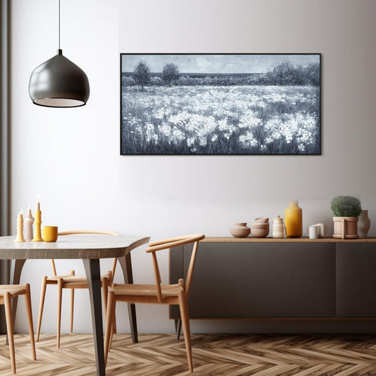 Cuadro Moderno Flores Blancas Paisaje Minimalista Negro y Blanco para Sala - Image 2
