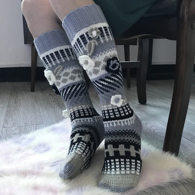 Calcetines Largos Retro Jacquard Tejidos a Mano - Estilo Ins para Mujer