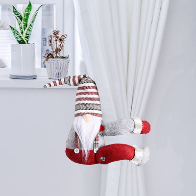 Christmas gnome curtain buckle with a red and white patterned hat, gray body, and long white beard. - Image 7