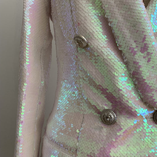 Blazer Largo Doble Botonadura con Lentejuelas para Mujer - Image 9