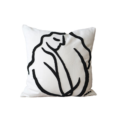 Funda de Almohada Nordic con Bordado de Líneas Blancas y Negras - Image 10