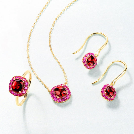 Aretes de Plata con Incrustación de Oro 9K y Granate Rojo - Image 6