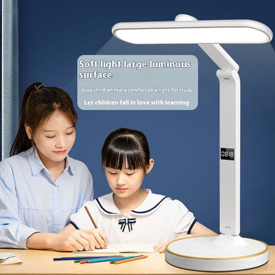 Lámpara de Escritorio Inteligente con Reloj, Carga Inalámbrica y Protección Visual