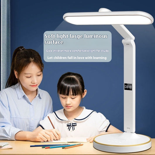Lámpara de Escritorio Inteligente con Reloj, Carga Inalámbrica y Protección Visual