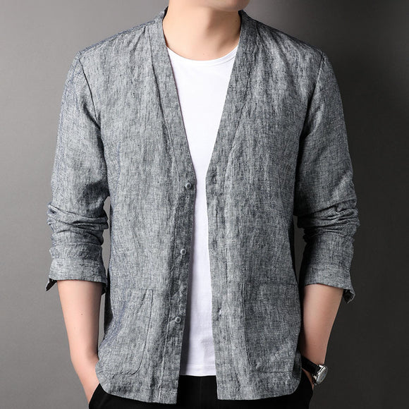 Camisa Casual Manga Larga Escote V para Hombre