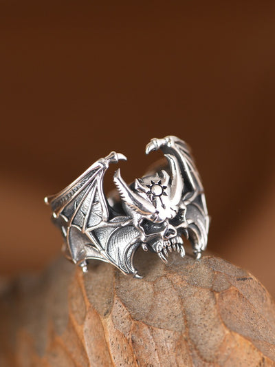 Anillo Abierto Calavera Murciélago en Plata S925 - Estilo Retro Personalizado - Image 12
