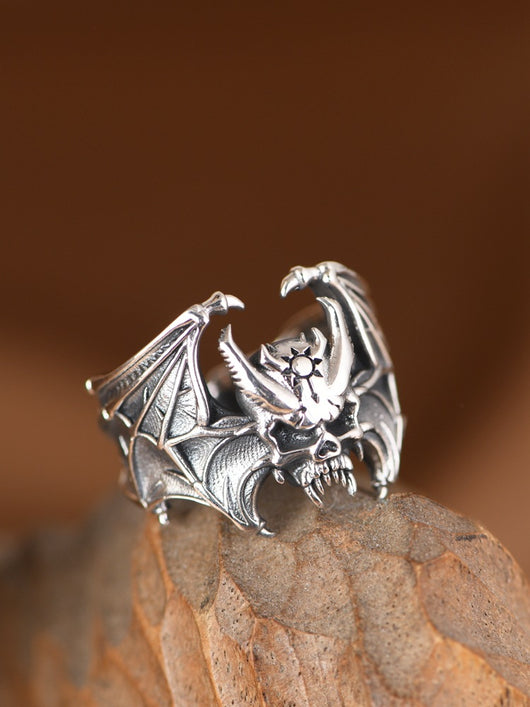 Anillo Abierto Calavera Murciélago en Plata S925 - Estilo Retro Personalizado - Image 12