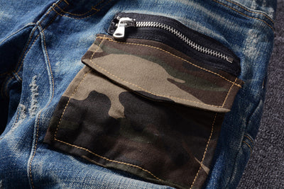 Jeans Slim Vintage Rotos con Parches para Hombre - Image 7