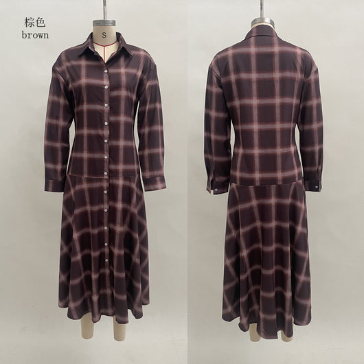 Vestido Camisa Cuadros Retro Chic Manga Larga para Mujer - Image 15