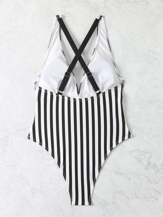 Traje de Baño Entero a Rayas Blanco y Negro - Image 6