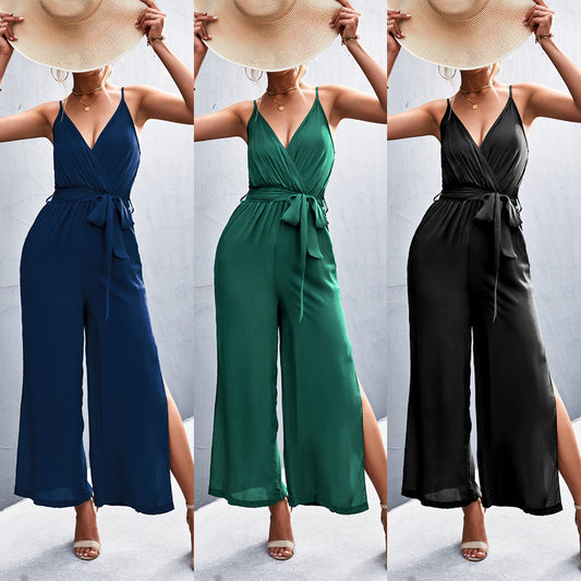 Jumpsuit Elegante con Escote en V y Abertura Lateral