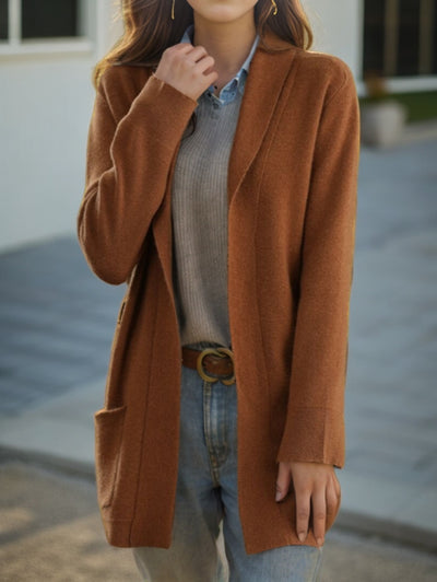 Cardigan de Punto con Cuello Polo Liso para Mujer con Bolsillos - Image 11